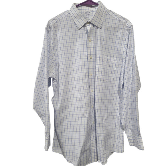 Brooks Brothers 16 Button Down Shirt Tattersall Plaid Blue White Non Iron *FLAW - Picture 1 of 9